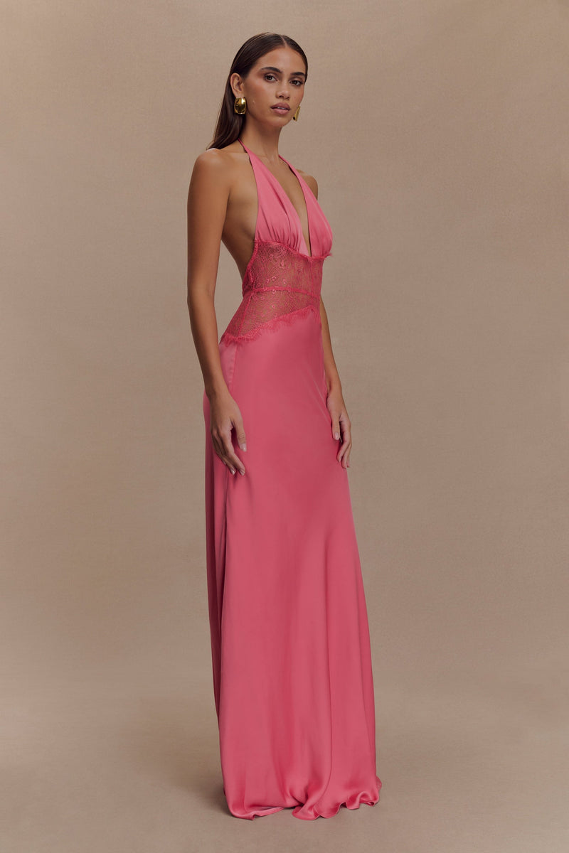 Amina - Lace Satin Maxi Dress