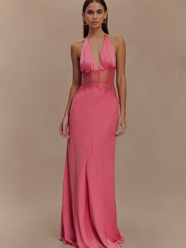 Amina - Robe Maxi Satin Dentelle